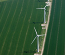 Image:  Aerial photo of two turbines and access track